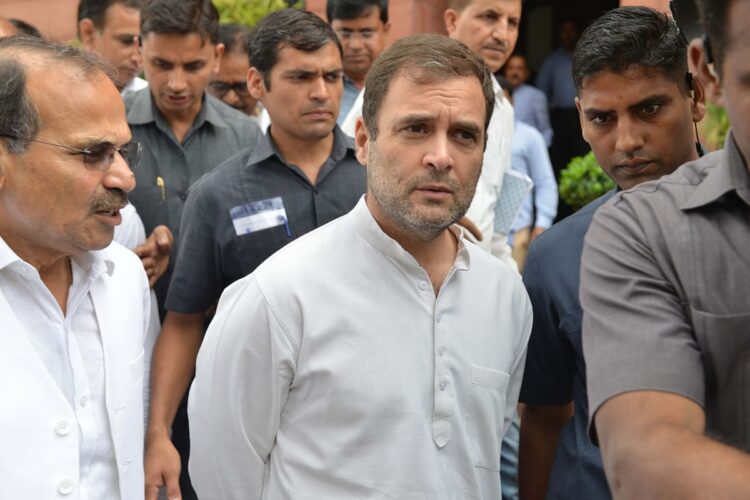 New Delhi: Congress leader Rahul Gandhi in a conversation with party's floor leader Adhir Ranjan Chowdhury at Parliament, in New Delhi on July 31, 2019. (Photo: IANS)