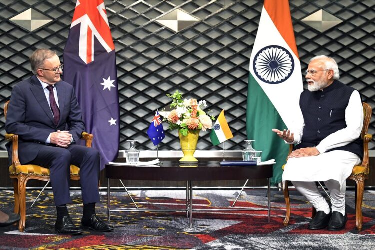 Tokyo, May 24 (ANI): Prime Minister Narendra Modi holds a talk with Australia's Prime Minister Anthony Albanese during a meeting, in Tokyo on Tuesday. (ANI Photo/Arindam Bagchi twitter)