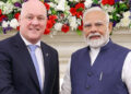 New Delhi, Mar 17 (ANI): Prime Minister Narendra Modi meets Prime Minister of New Zealand Christopher Luxon, at Hyderabad House in New Delhi on Monday. (ANI Photo)